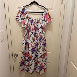 Floral Smocked Midi Dress with Flutter Sleeves
